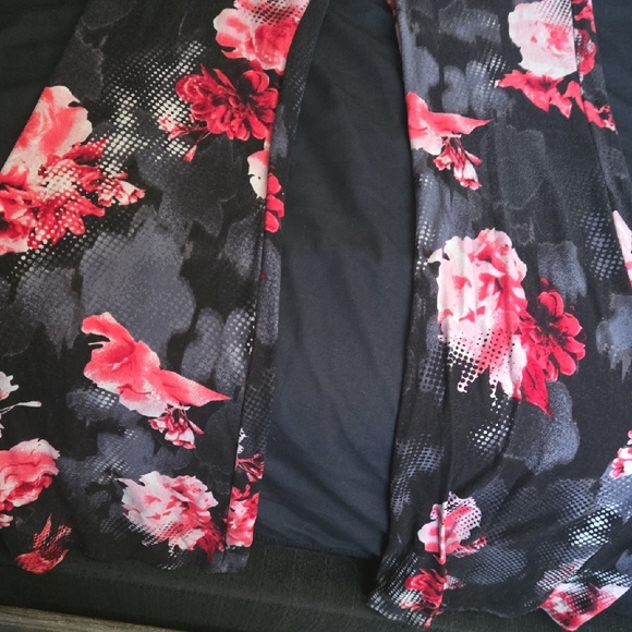 Floral Black and Red Leggings/Flare Pants - Picture 2 of 3